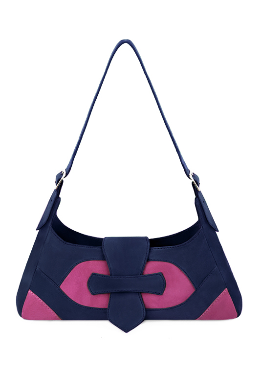 Dress handbag in navy blue and fuchsia pink leather - Top view